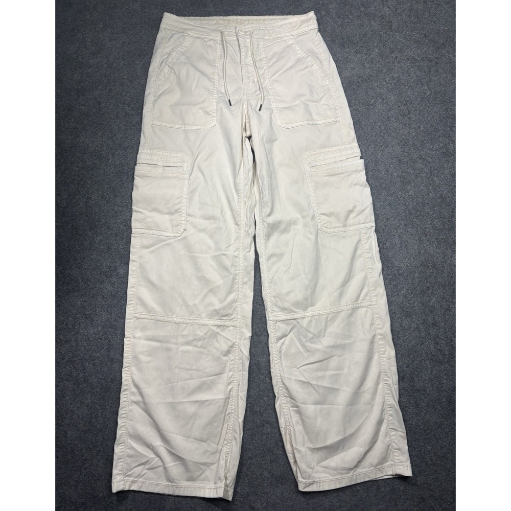 American Eagle Womens Size 4 Wide Leg Baggy Cargo Pants Stretch Cream
